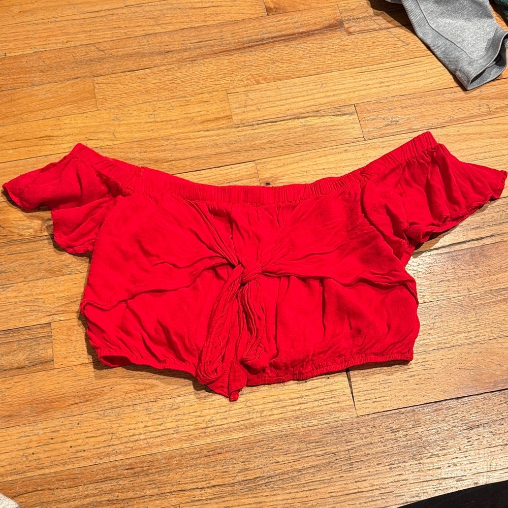 Red off the shoulder crop top